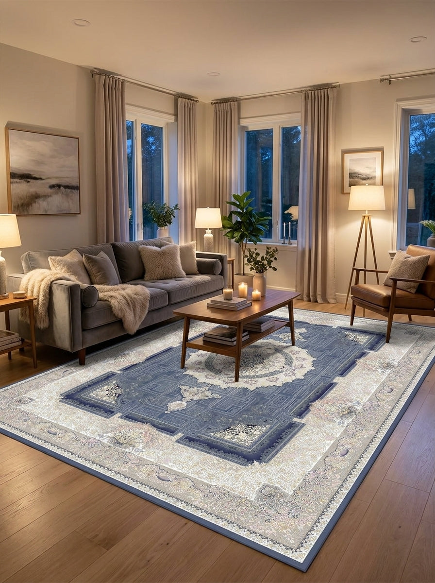 Ivan Traditional Persian Area Rug Sky Blue