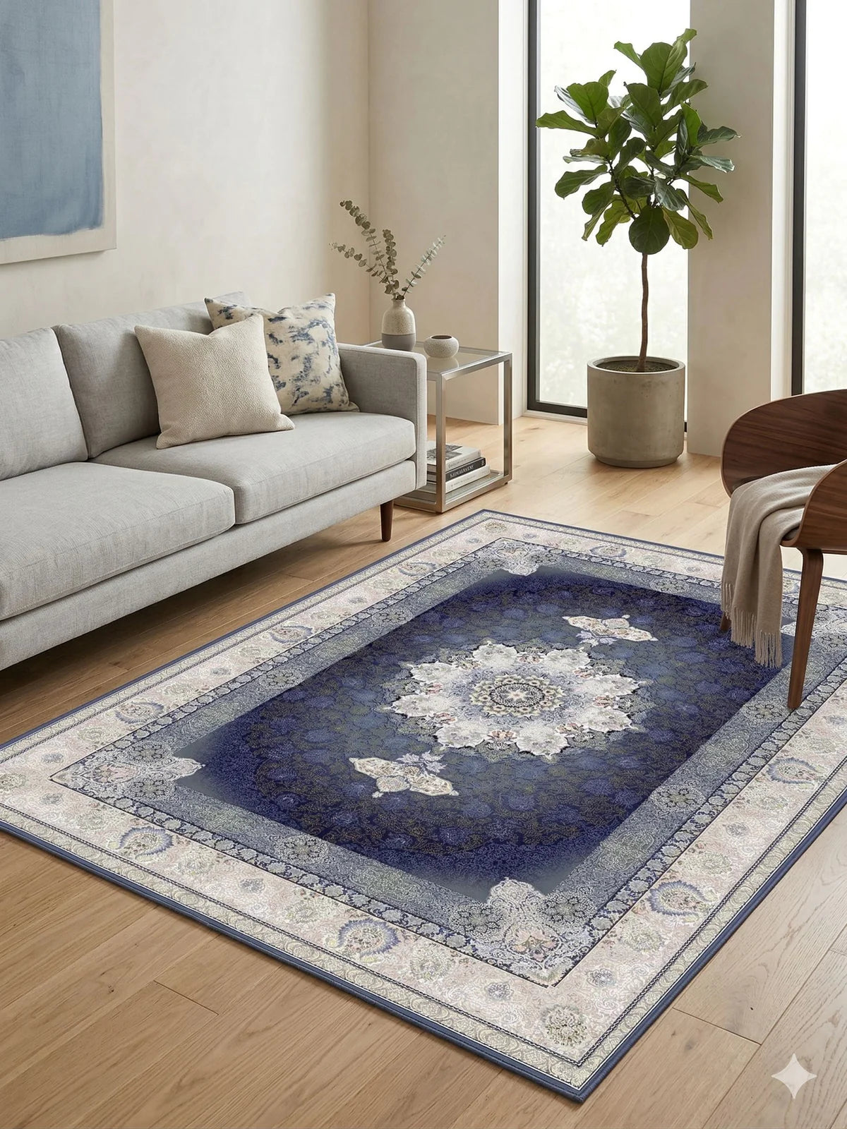 Delroba Traditional Persian Area Rug in Blue - additional angle
