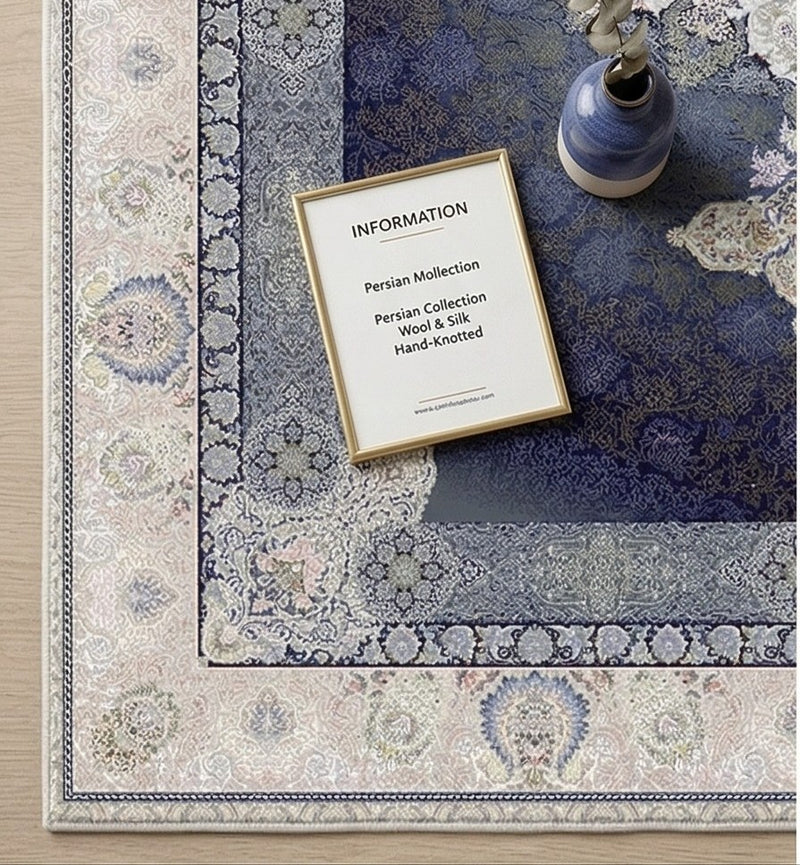 Delroba Traditional Persian Area Rug in Blue - additional angle