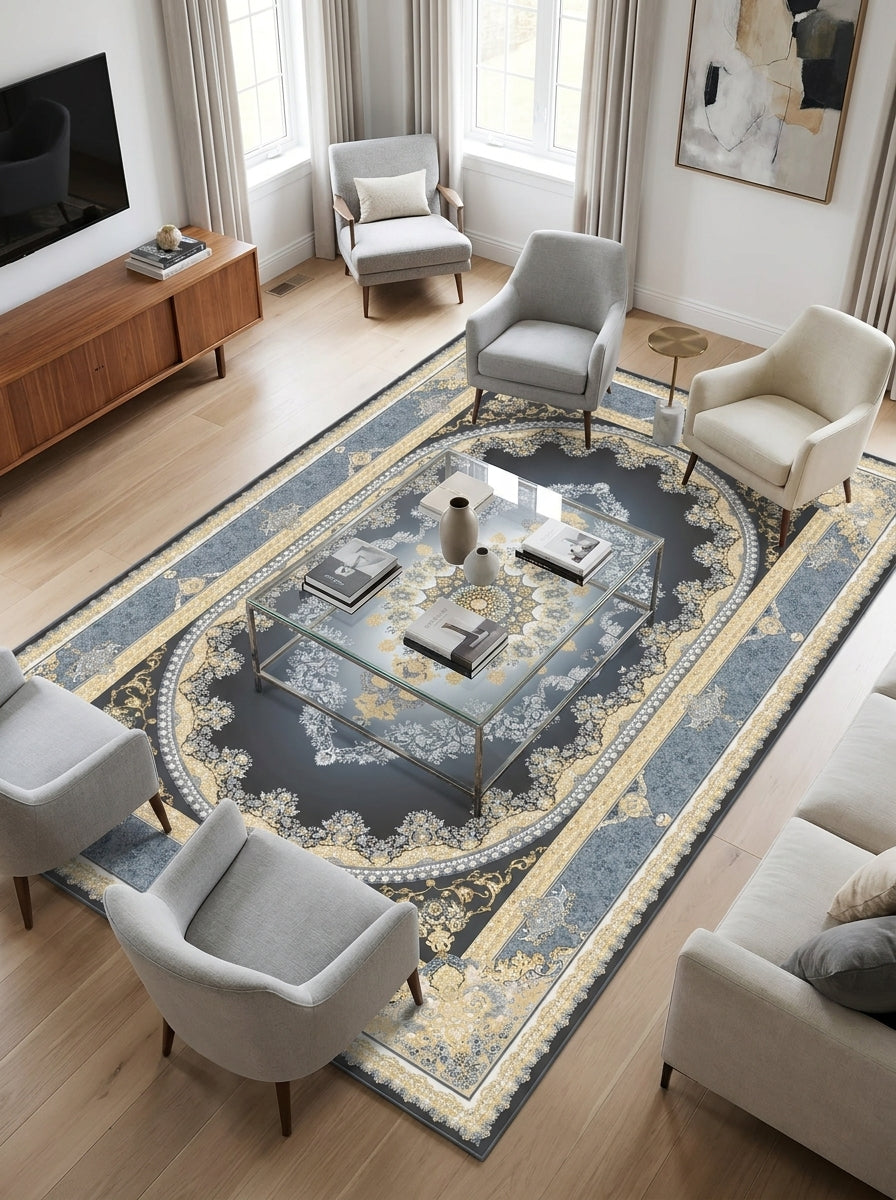 Mashad 723502 Coal Traditional Persian-Style Area Rug & Hallway Runner – Machine-Made, Turkey