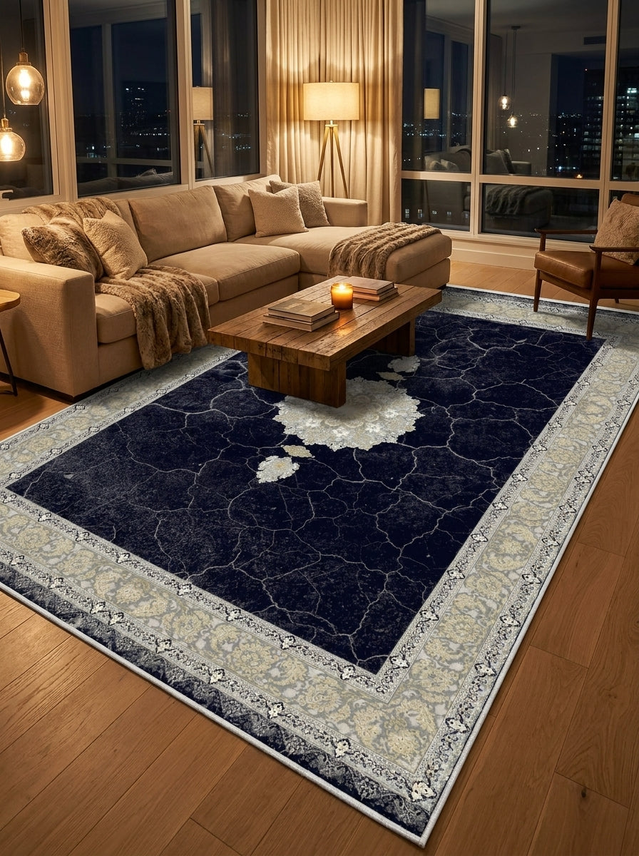 Mashad 802098 Dark Blue Traditional Persian-Style Area Rug & Hallway Runner – Machine-Made, Turkey