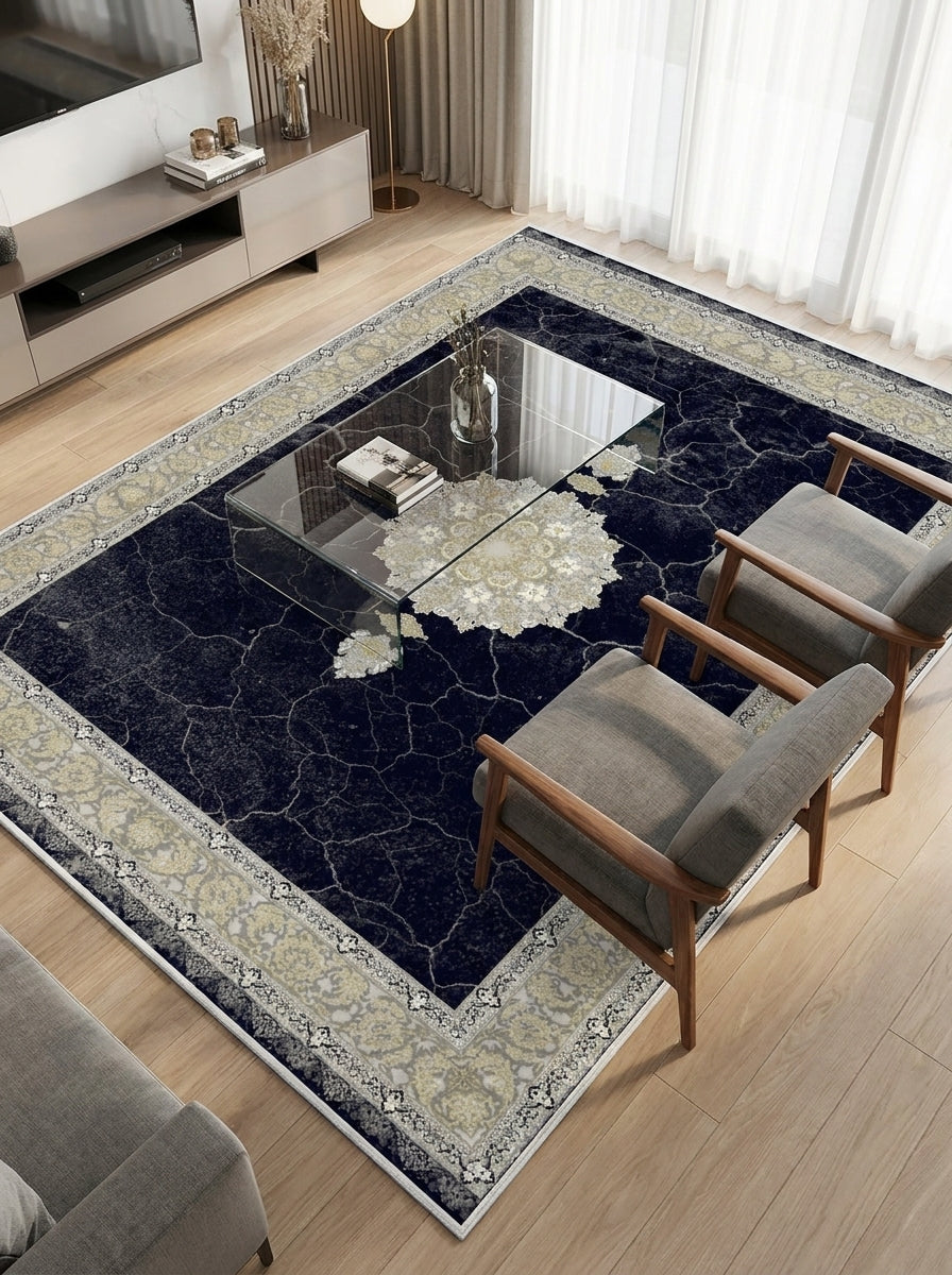 Mashad 802098 Dark Blue Traditional Persian-Style Area Rug & Hallway Runner – Machine-Made, Turkey