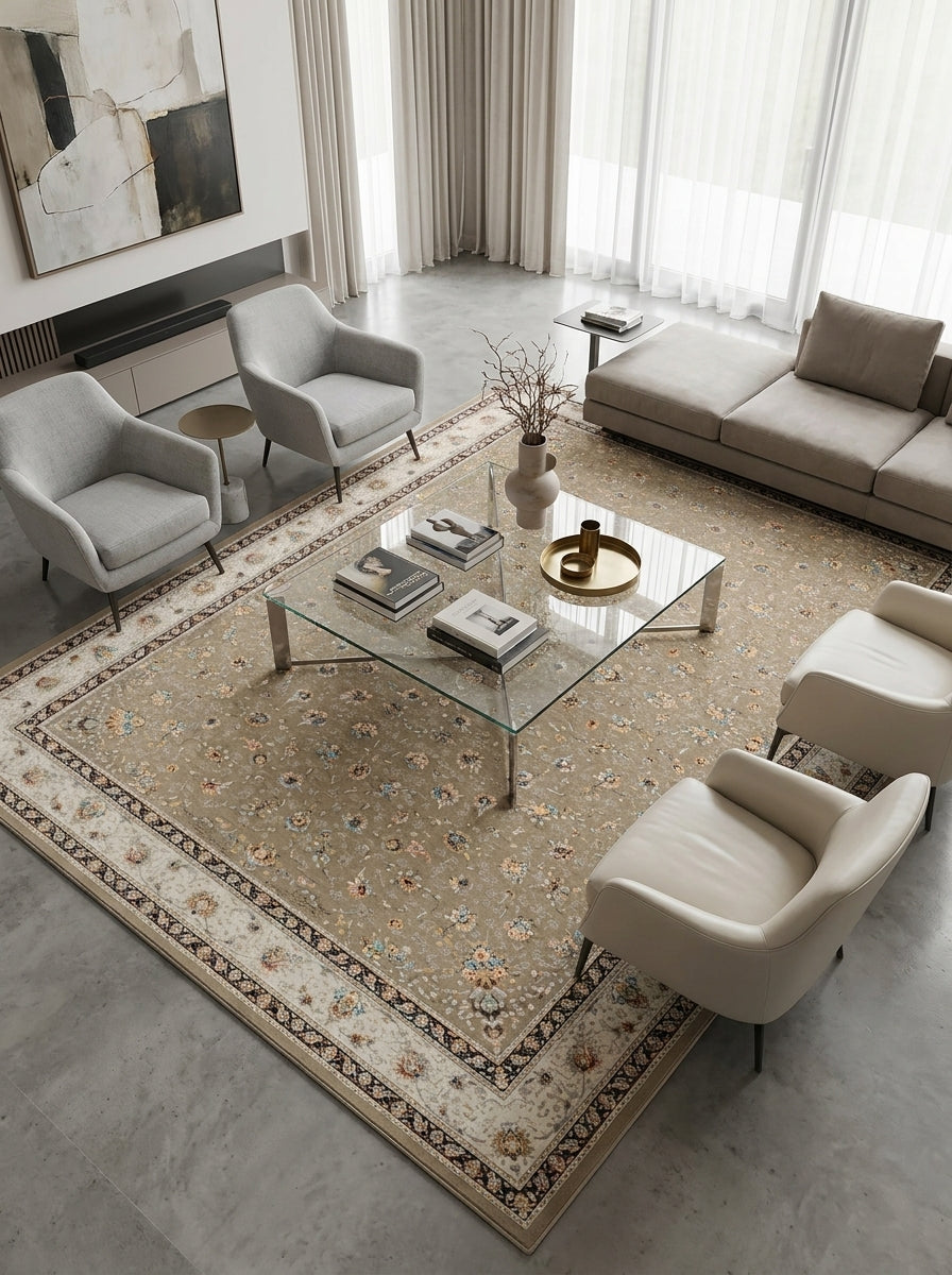 Mashad 817258 Coffee Traditional Persian-Style Area Rug – Machine-Made, Turkey