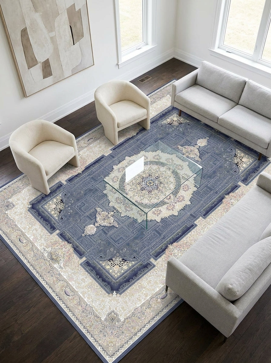 Ivan Traditional Persian Area Rug Sky Blue