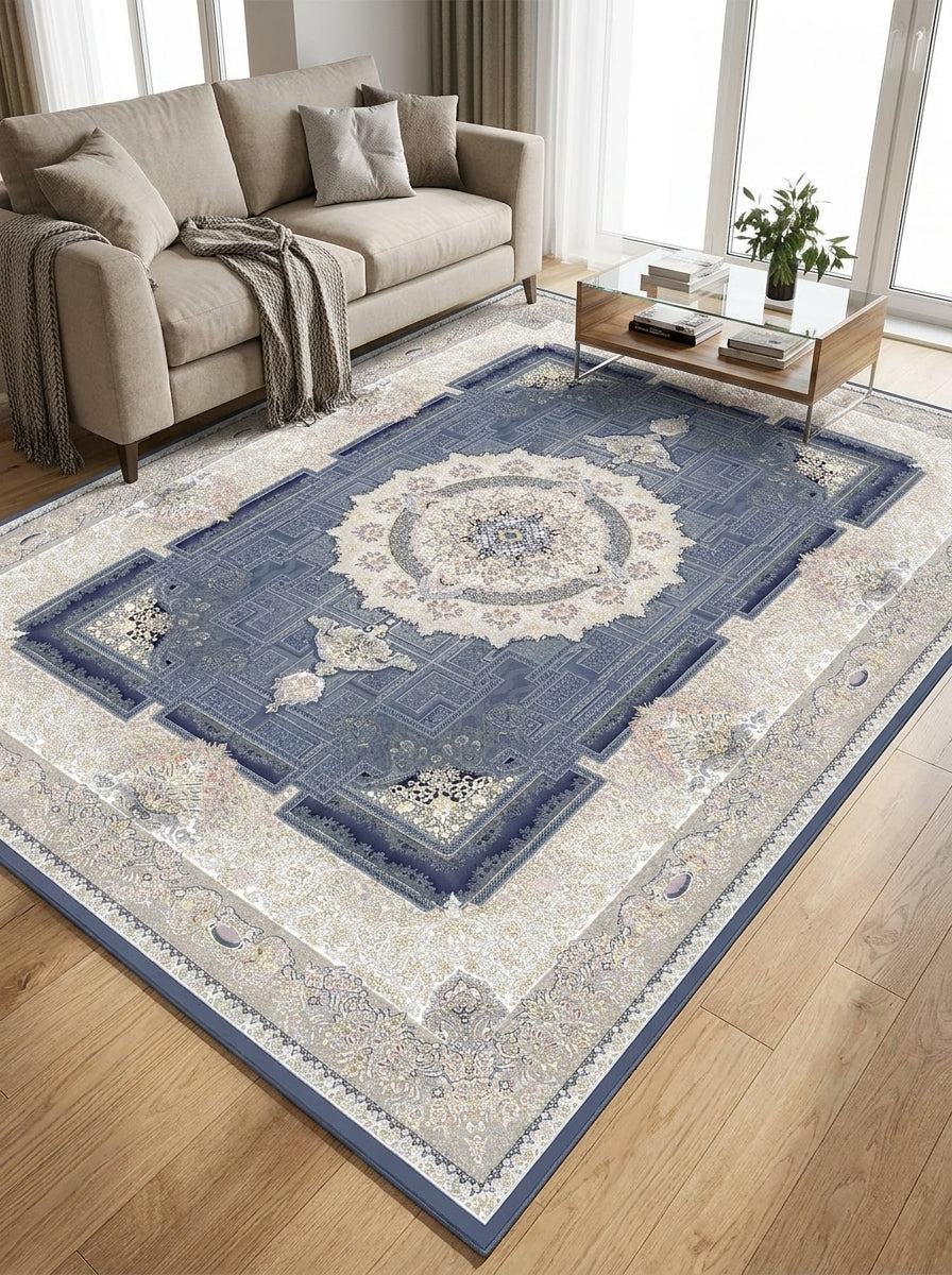 Ivan Traditional Persian Area Rug Sky Blue