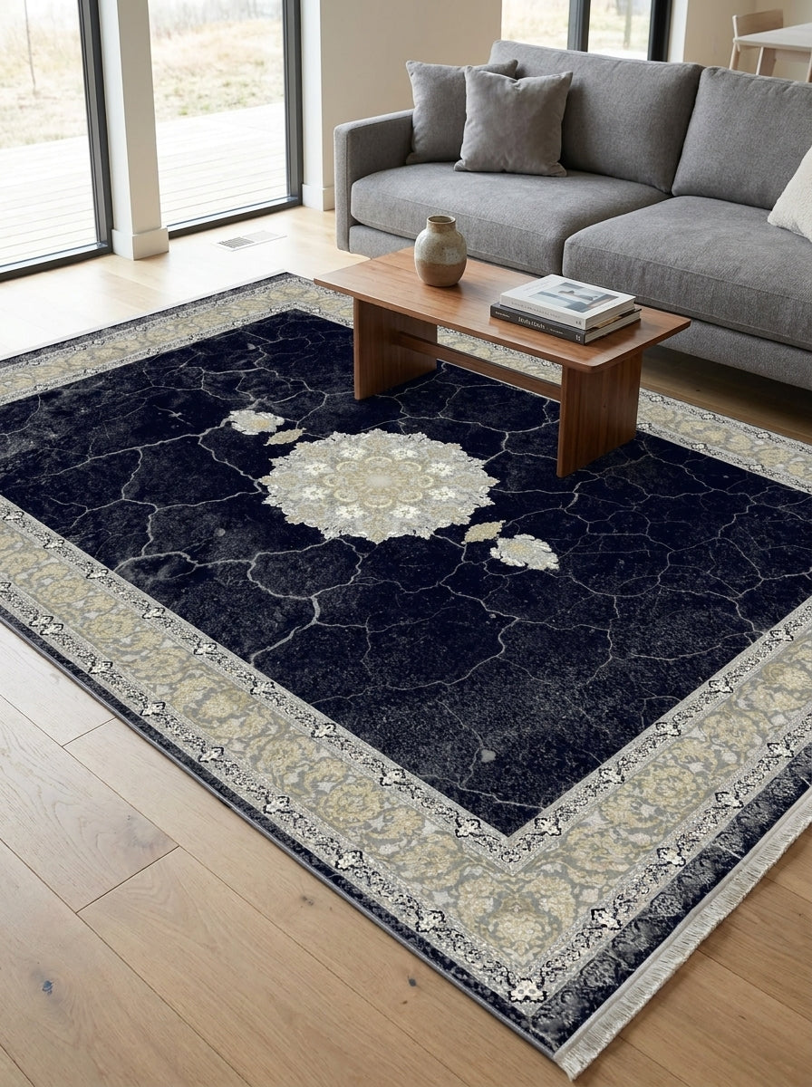 Mashad 802098 Dark Blue Traditional Persian-Style Area Rug & Hallway Runner – Machine-Made, Turkey