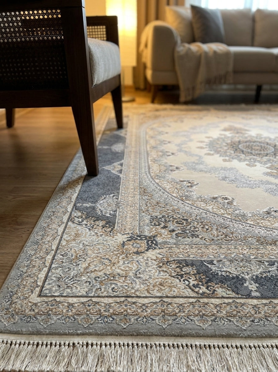 Mashad 723502 Silver Traditional Persian-Style Area Rug & Hallway Runner – Machine-Made, Turkey