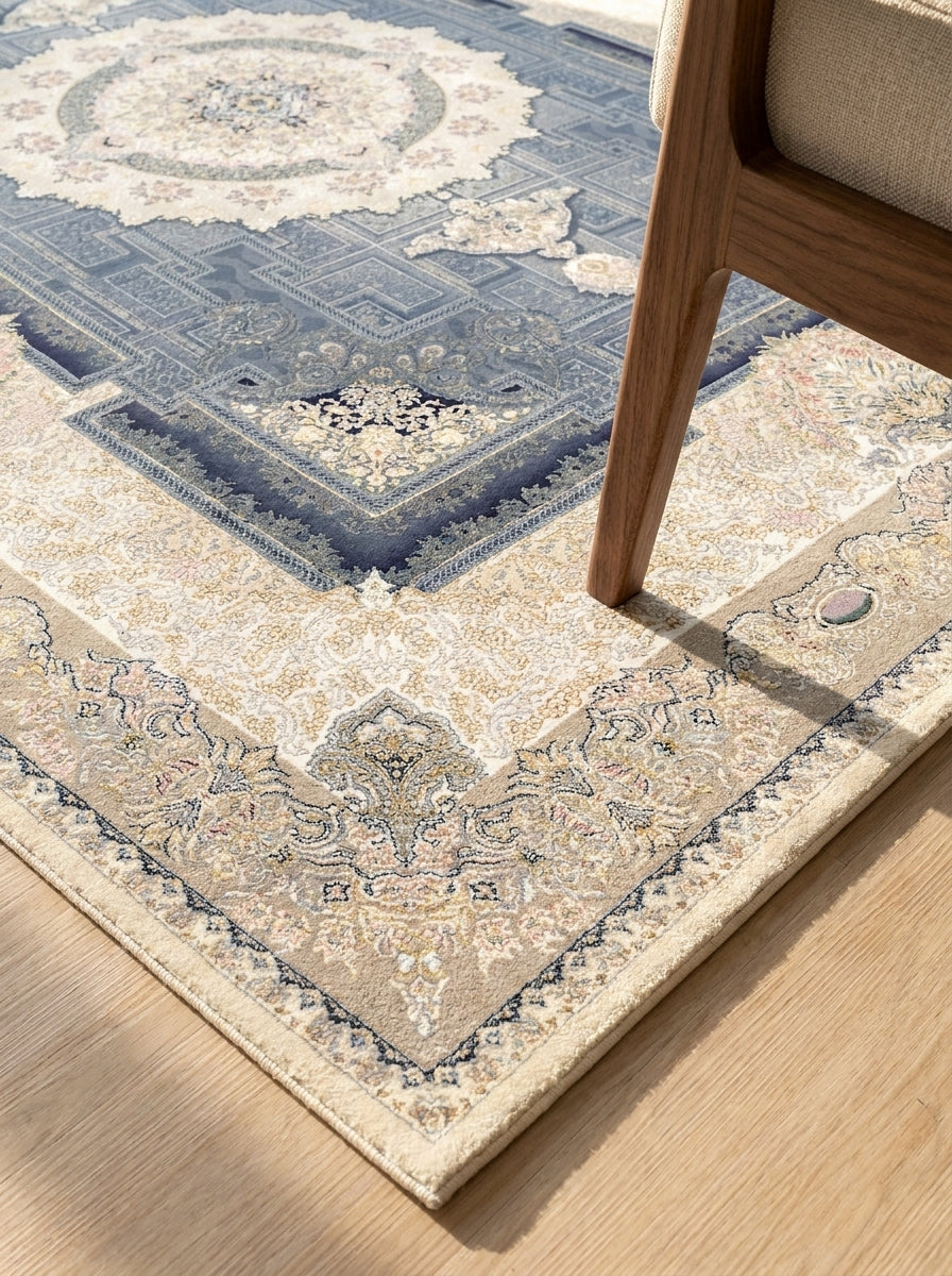 Ivan Traditional Persian Area Rug Sky Blue