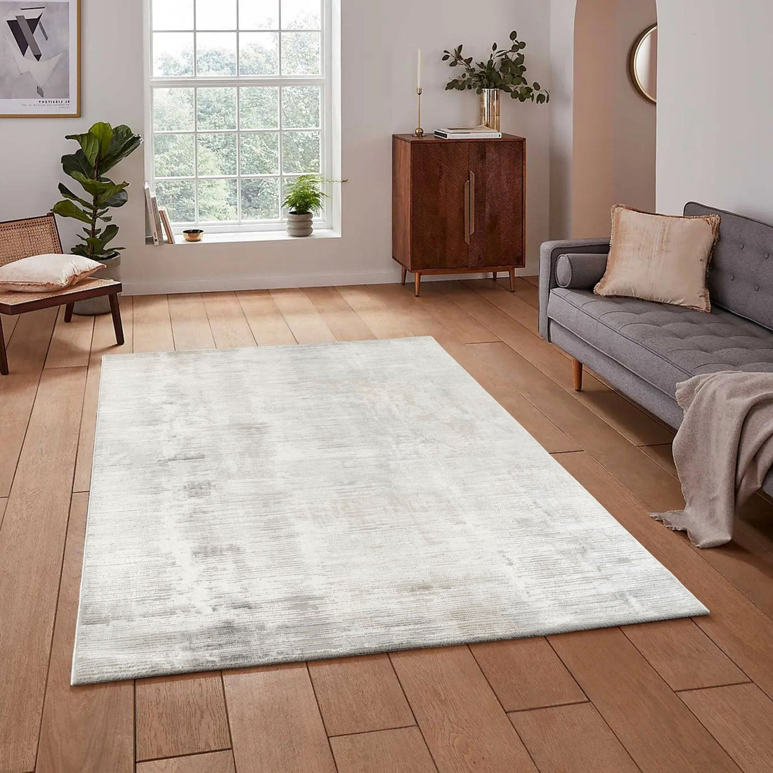 Anemon T015B Modern Area Rug Crem Silver - detail view 1 - Australian Rugs