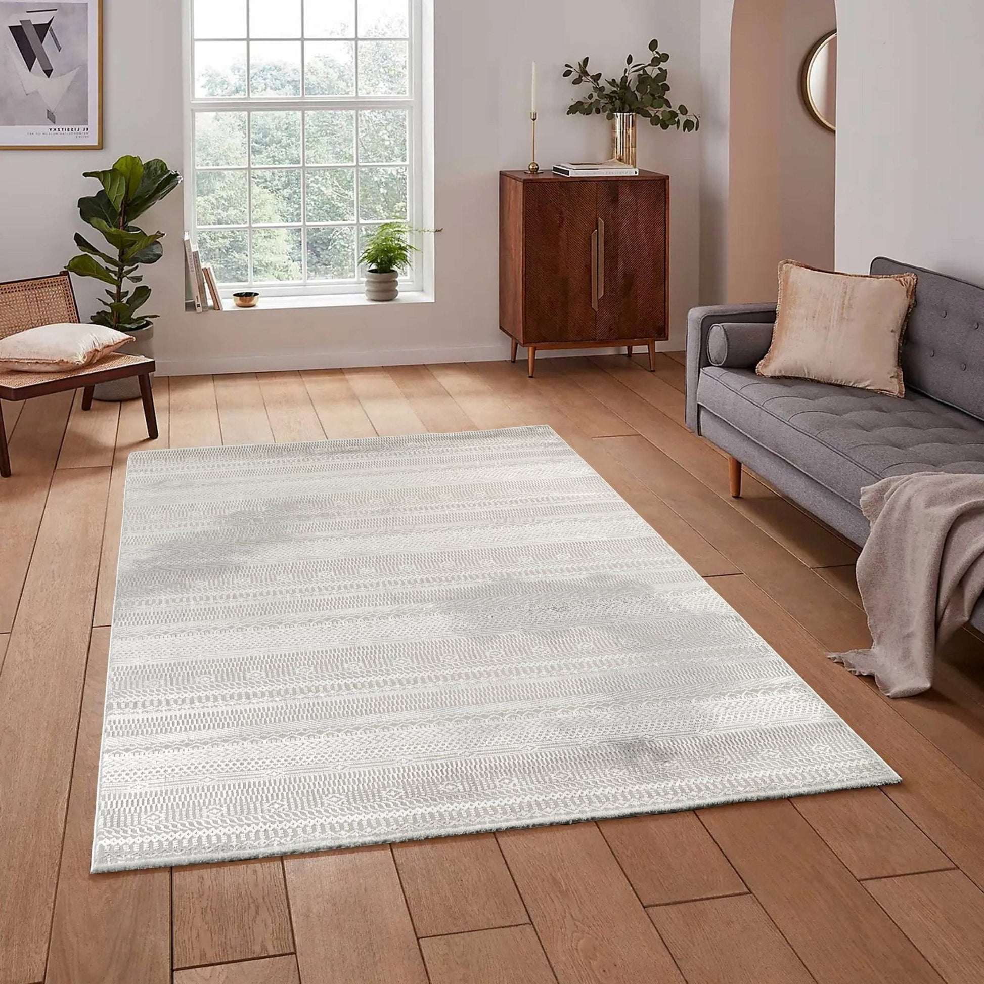Anemon T053A Modern Area Rug Cream Silver - detail view 1 - Australian Rugs