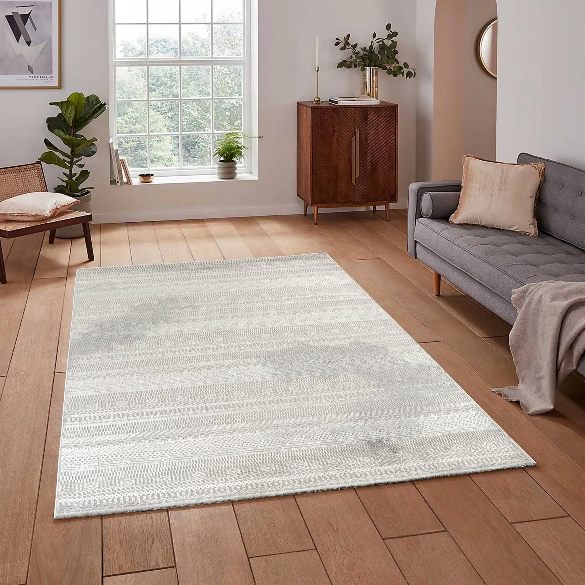 Anemon T053A Modern Area Rug Cream Silver - detail view 1 - Australian Rugs