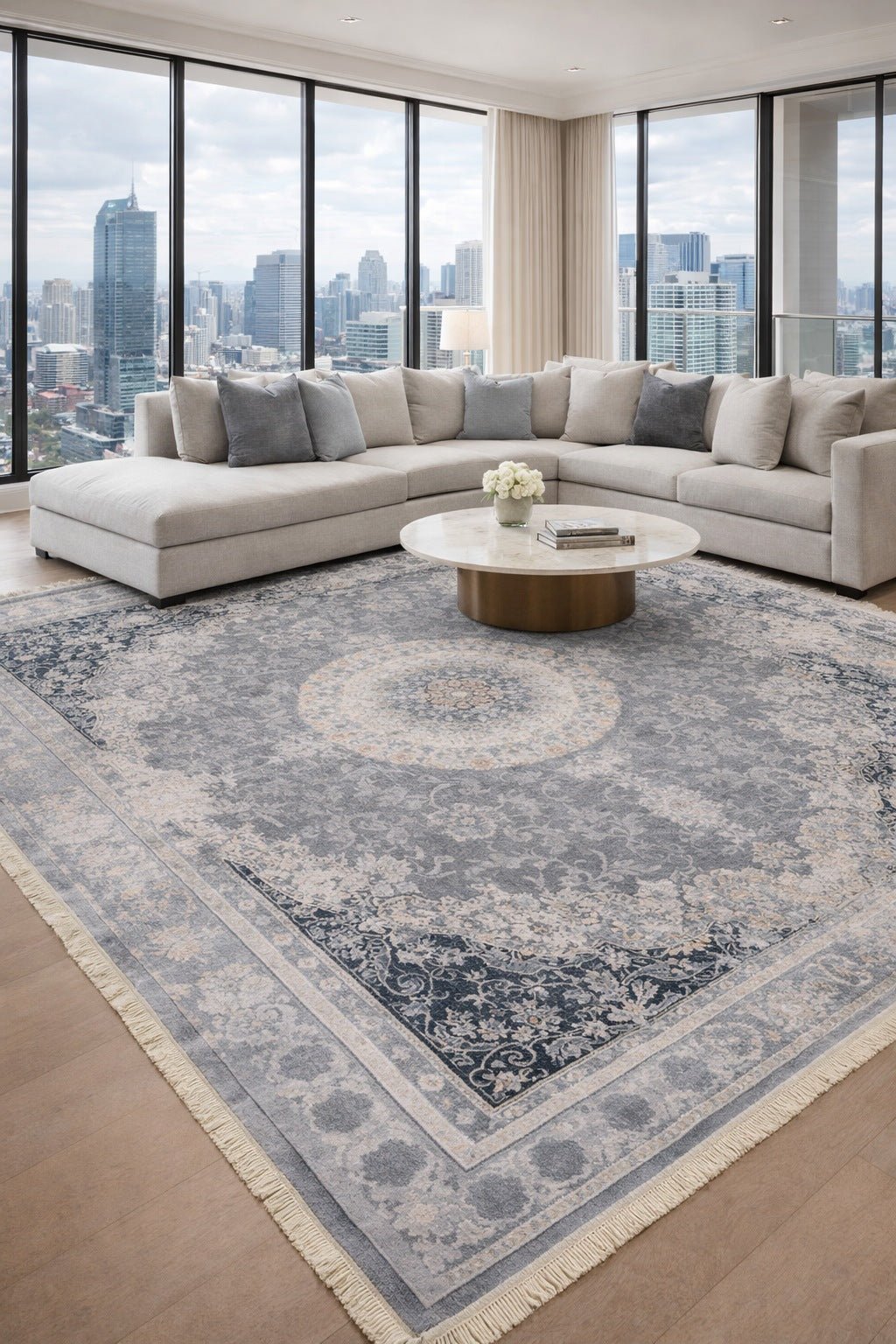 Dariush 1406 Traditional Persian Area Rug in Grey - detail view 1 - Australian Rugs