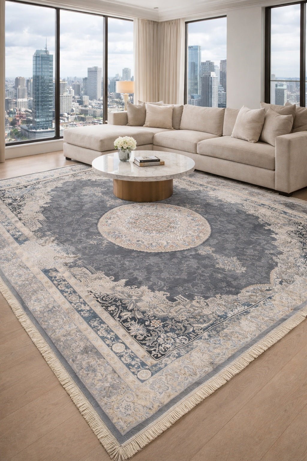 Dariush 1406 Traditional Persian Area Rug in Metalik - detail view - Australian Rugs