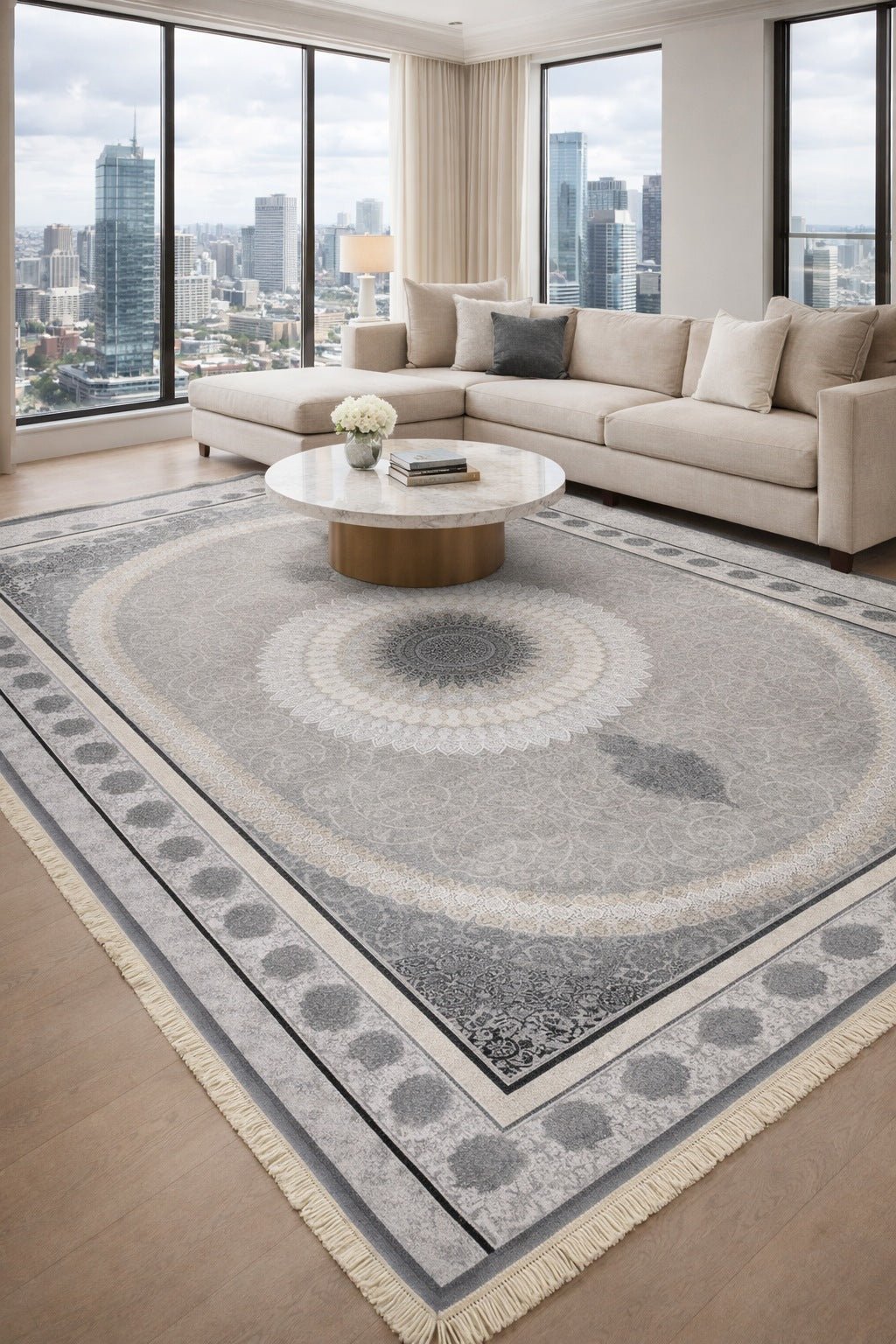 Dariush 1412 Traditional Persian Area Rug in Grey - detail view - Australian Rugs