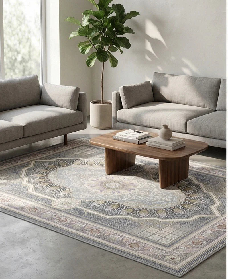 Delvin Traditional Persian Area Rug in Silver