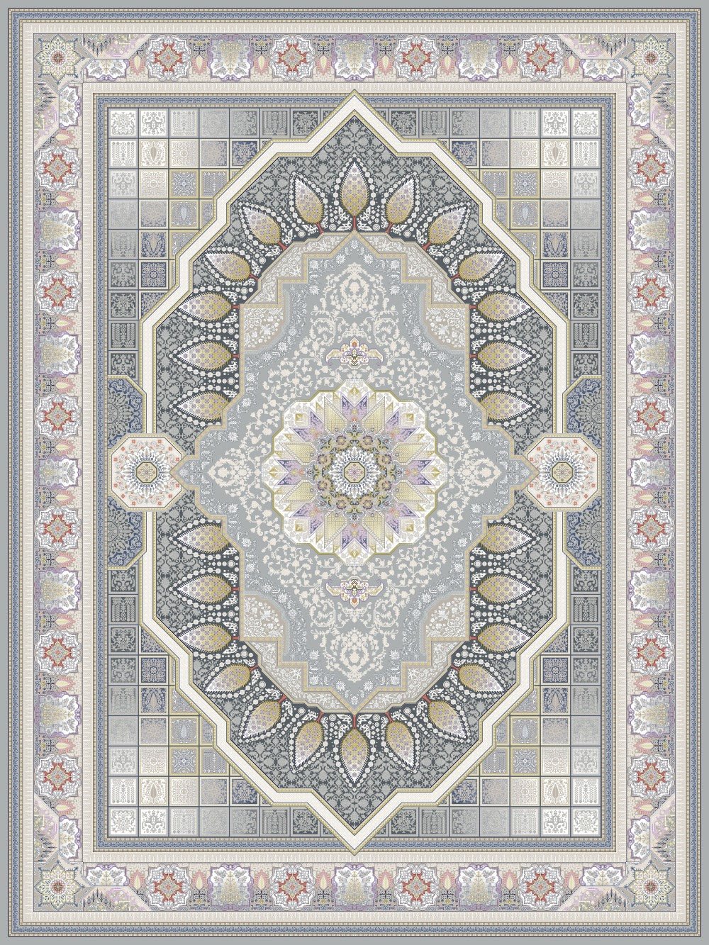 Delvin Traditional Persian Area Rug in Silver - additional angle