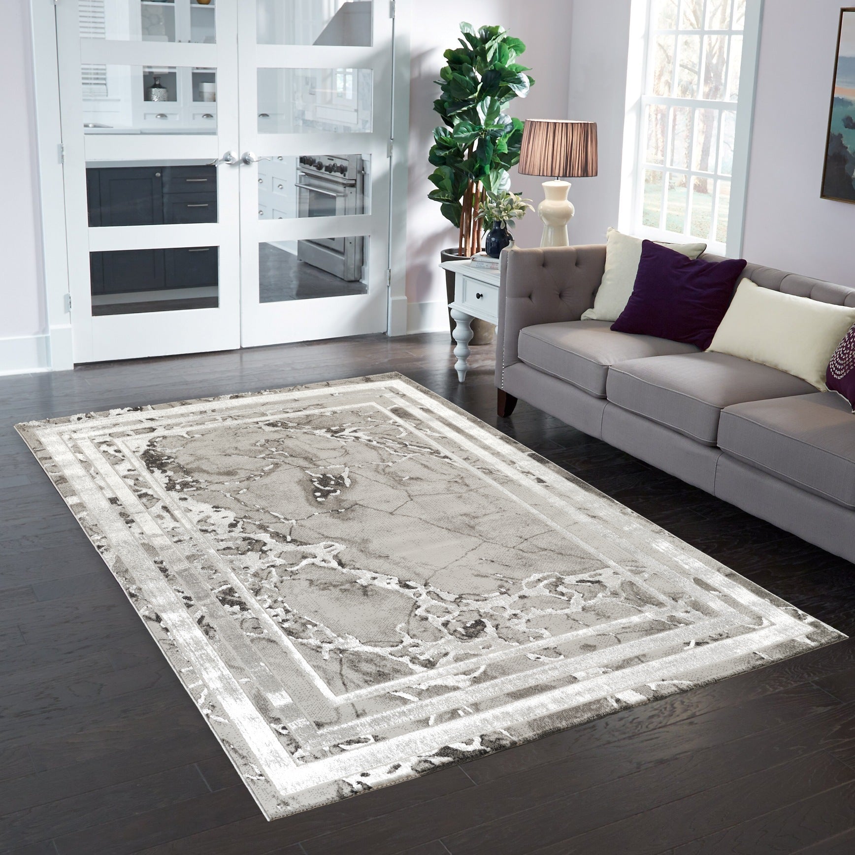 Elmas T502B Modern Area Rug L.Grey White - detail view 1 - Australian Rugs