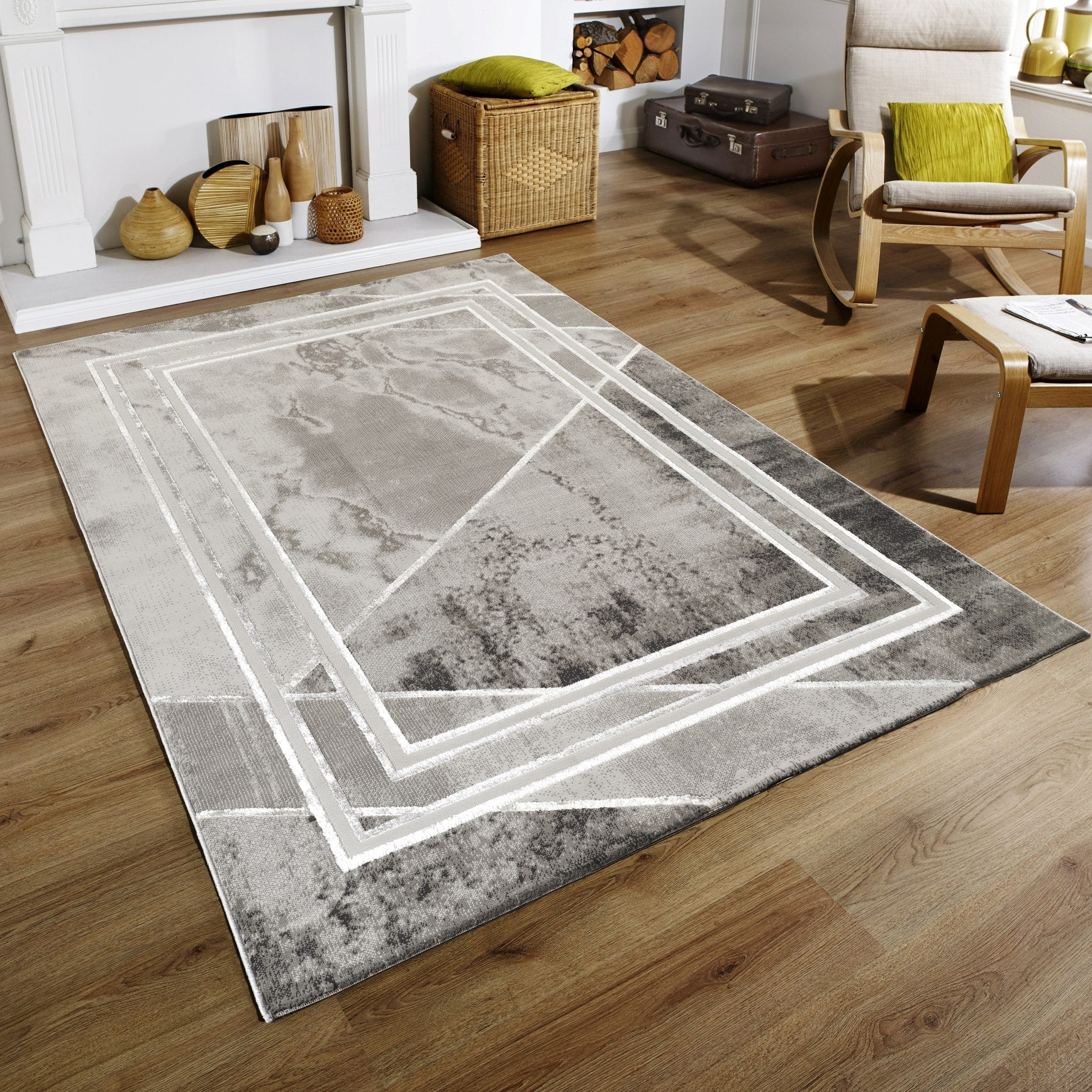 Elmas T510A Modern Area Rug L.Grey White - detail view 1 - Australian Rugs