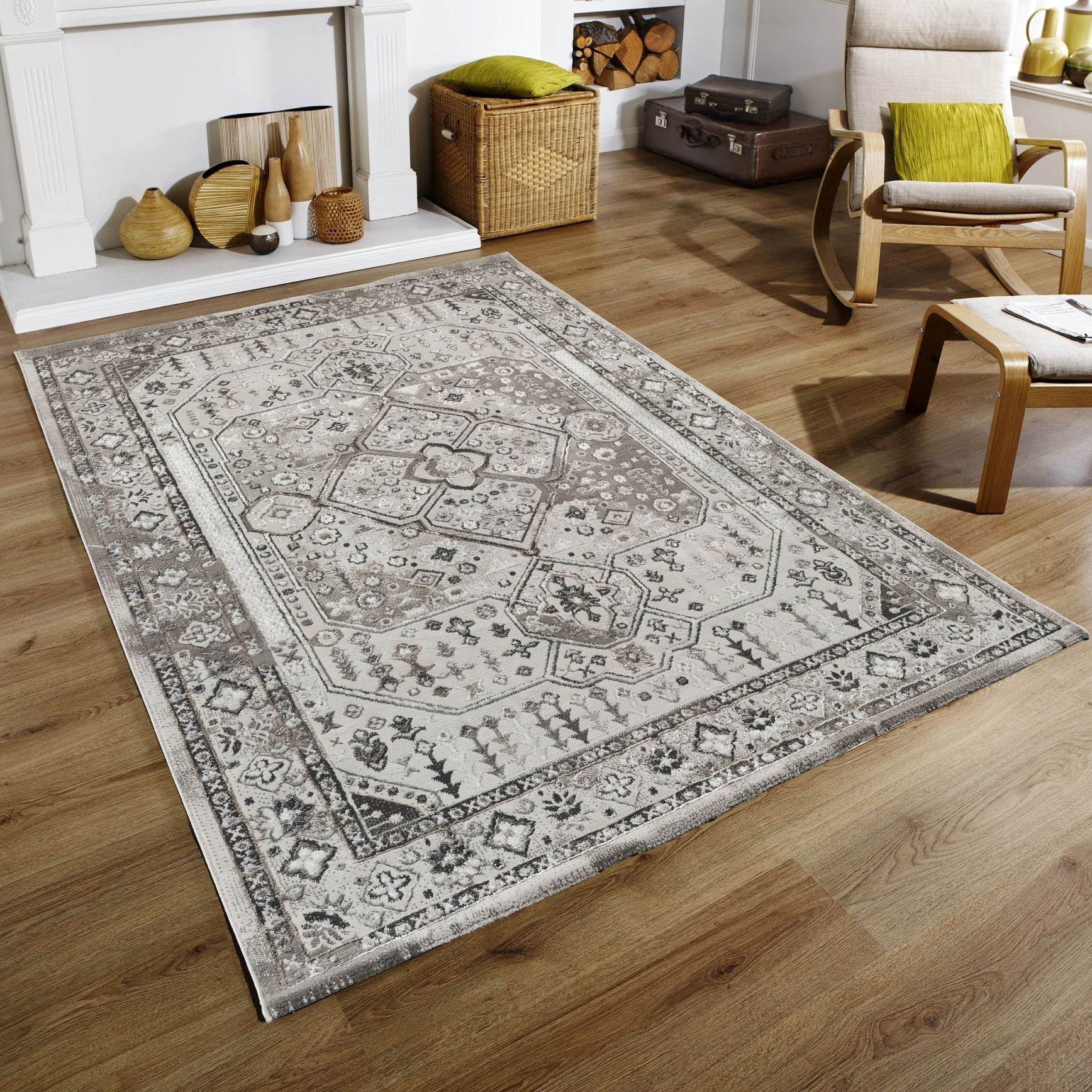 Elmas T529A Modern Area Rug L.Grey White - detail view 1 - Australian Rugs