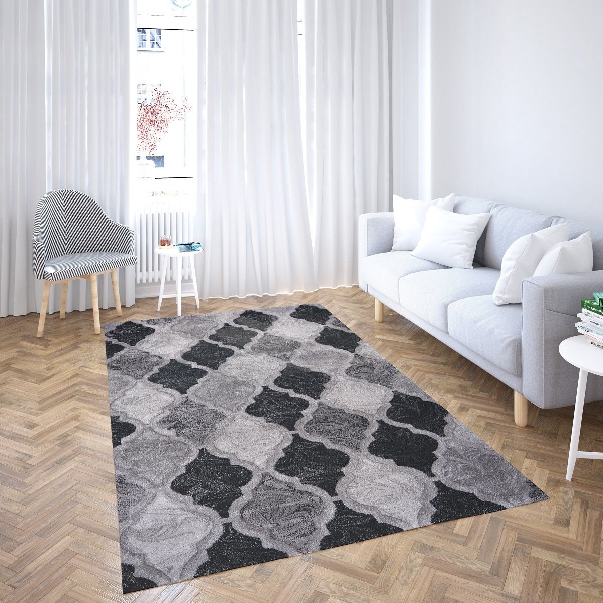 Australian Rugs - Faery 10140 Black Dark Grey Modern Area Rug styled in a room