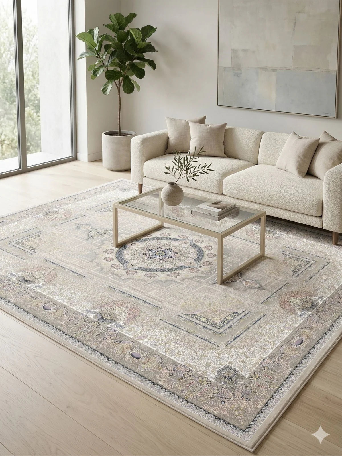Ivan Traditional Persian Area Rug Beige