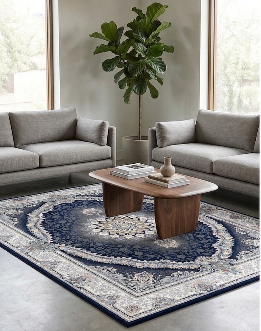 Kamand Traditional Persian Area Rug Navy Blue - detail view 1 - Australian Rugs