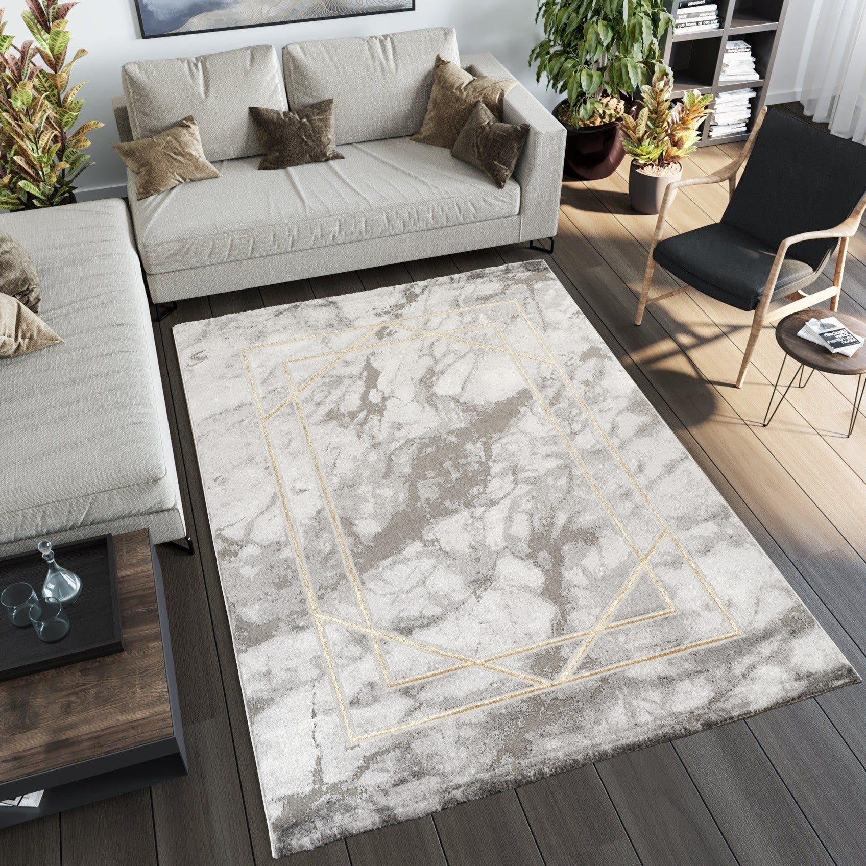 Marmaris D387A Modern Area Rug L.Grey V.Gold - detail view 1 - Australian Rugs