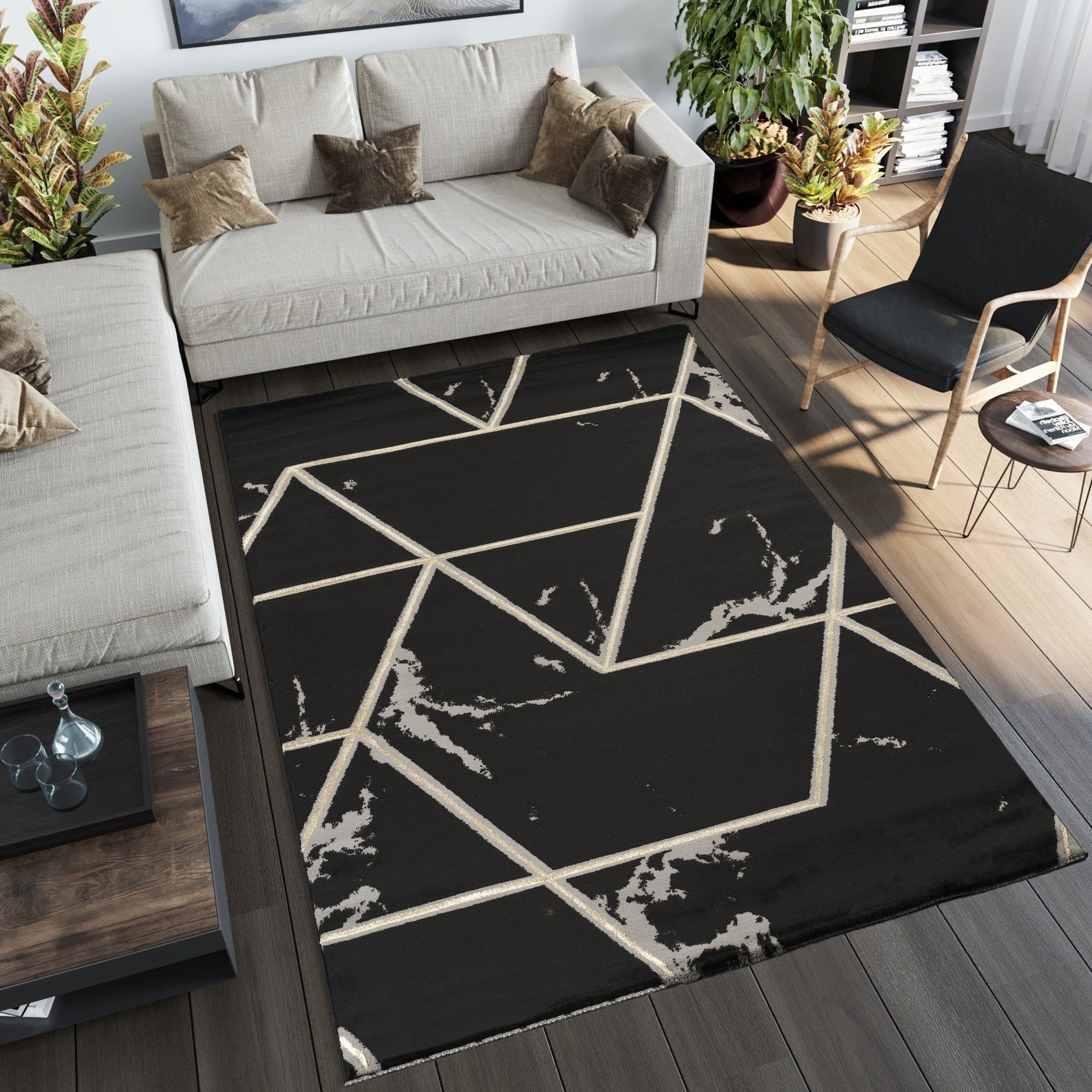 Marmaris D461B Modern Area Rug Black V.Gold - detail view 1 - Australian Rugs