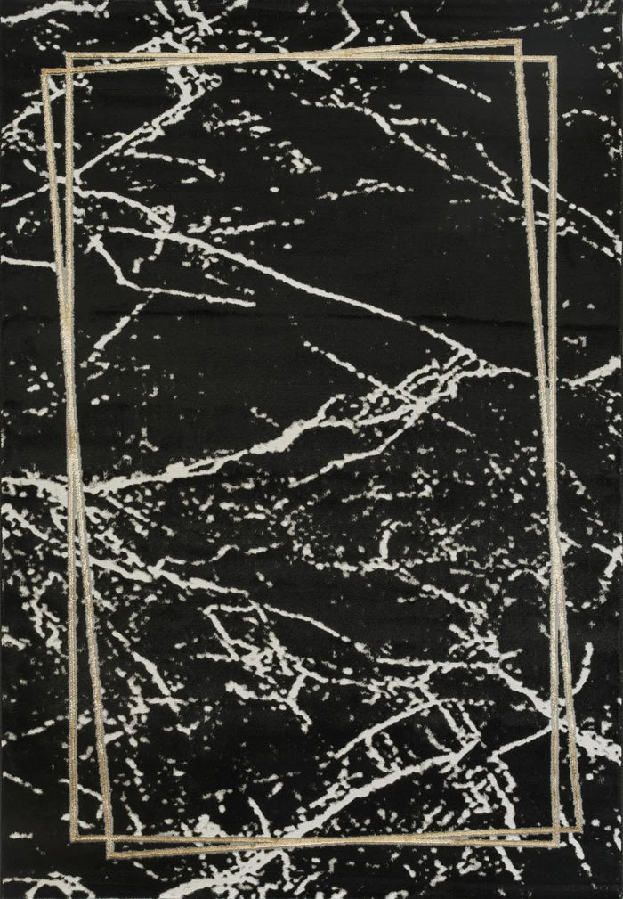 Marmaris E528A Modern Area Rug Black V.Gold