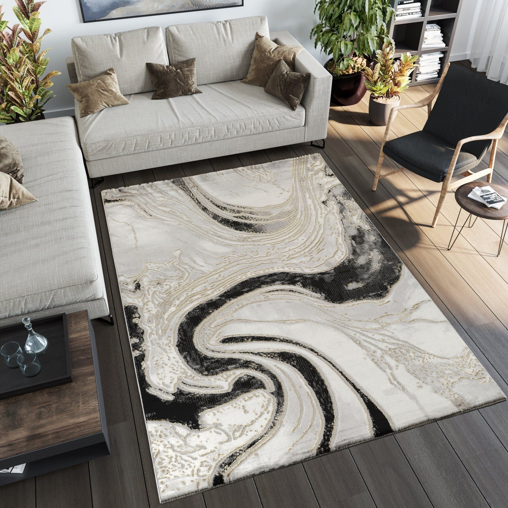 Marmaris T034A Modern Area Rug White L.Grey - detail view 1 - Australian Rugs