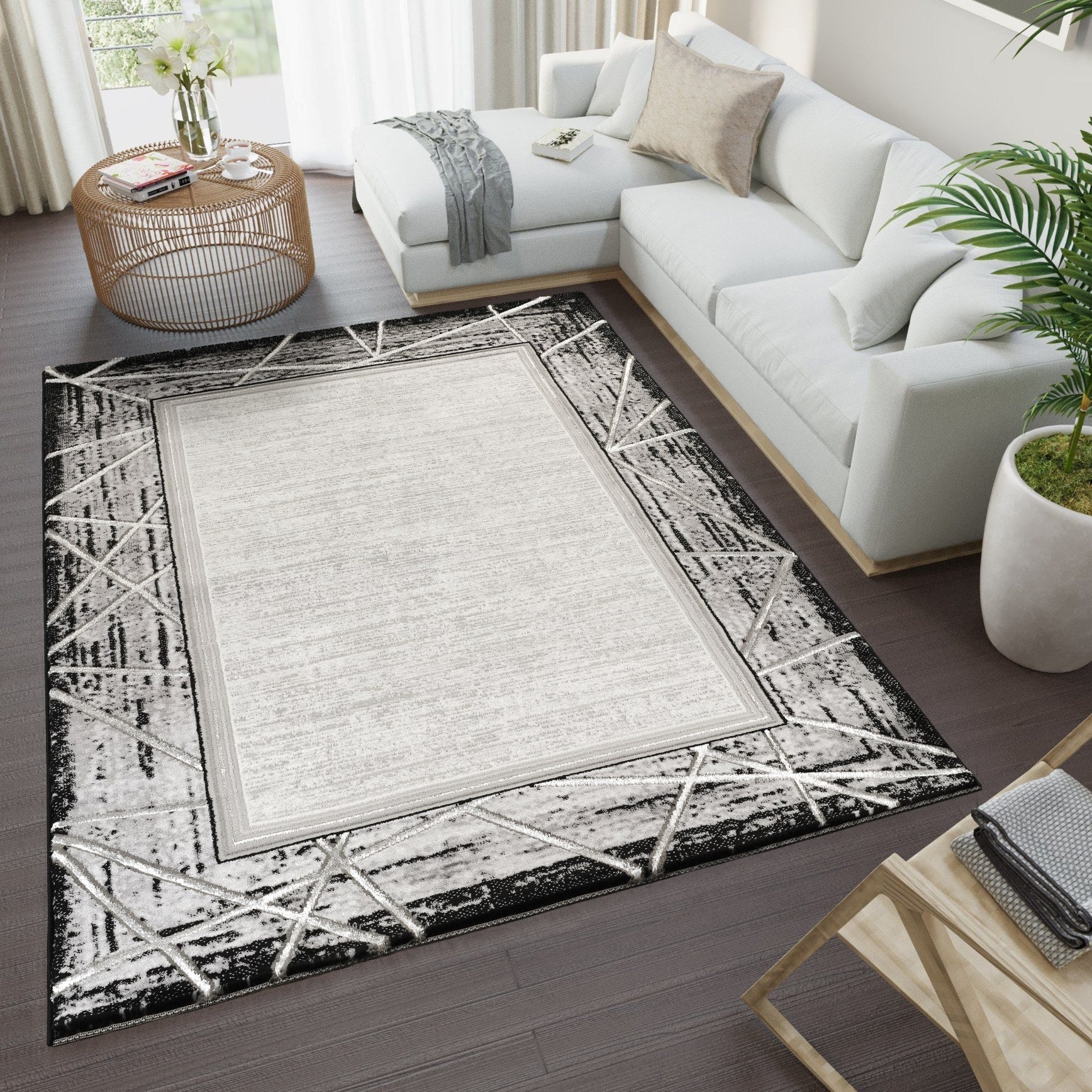 Marmaris T046A Modern Area Rug L.Grey White - detail view 1 - Australian Rugs