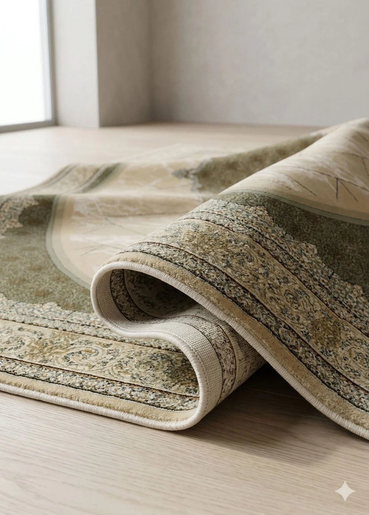 Parnian Beige Traditional Persian Area Rug - styled in a living room