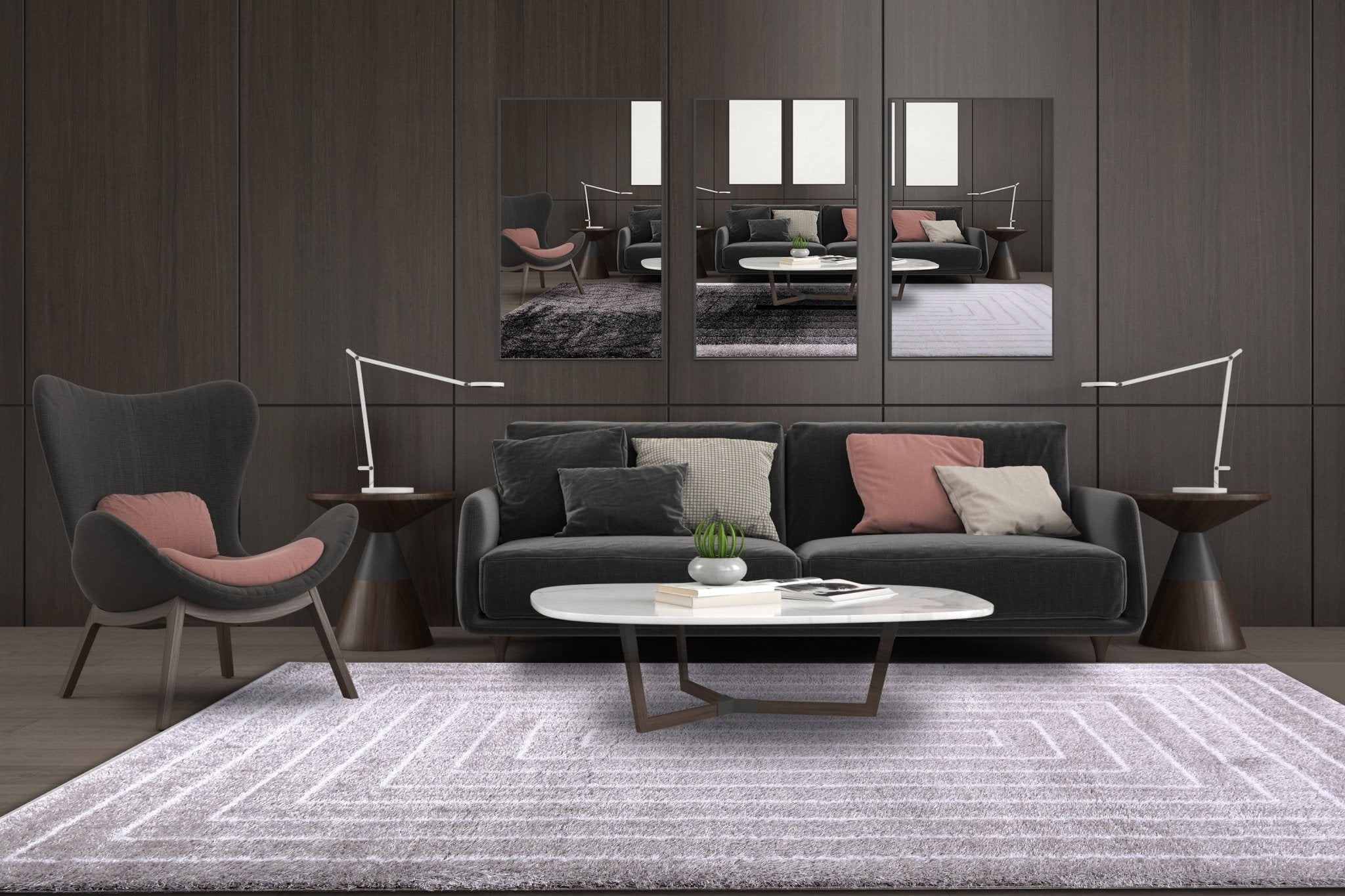Puffy Style P301D Grey / White Modern Shaggy Area Rug