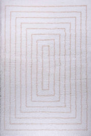 Puffy Style P301D White / Beige Modern Shaggy Area Rug