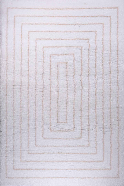 Puffy Style P301D White / Beige Modern Shaggy Area Rug