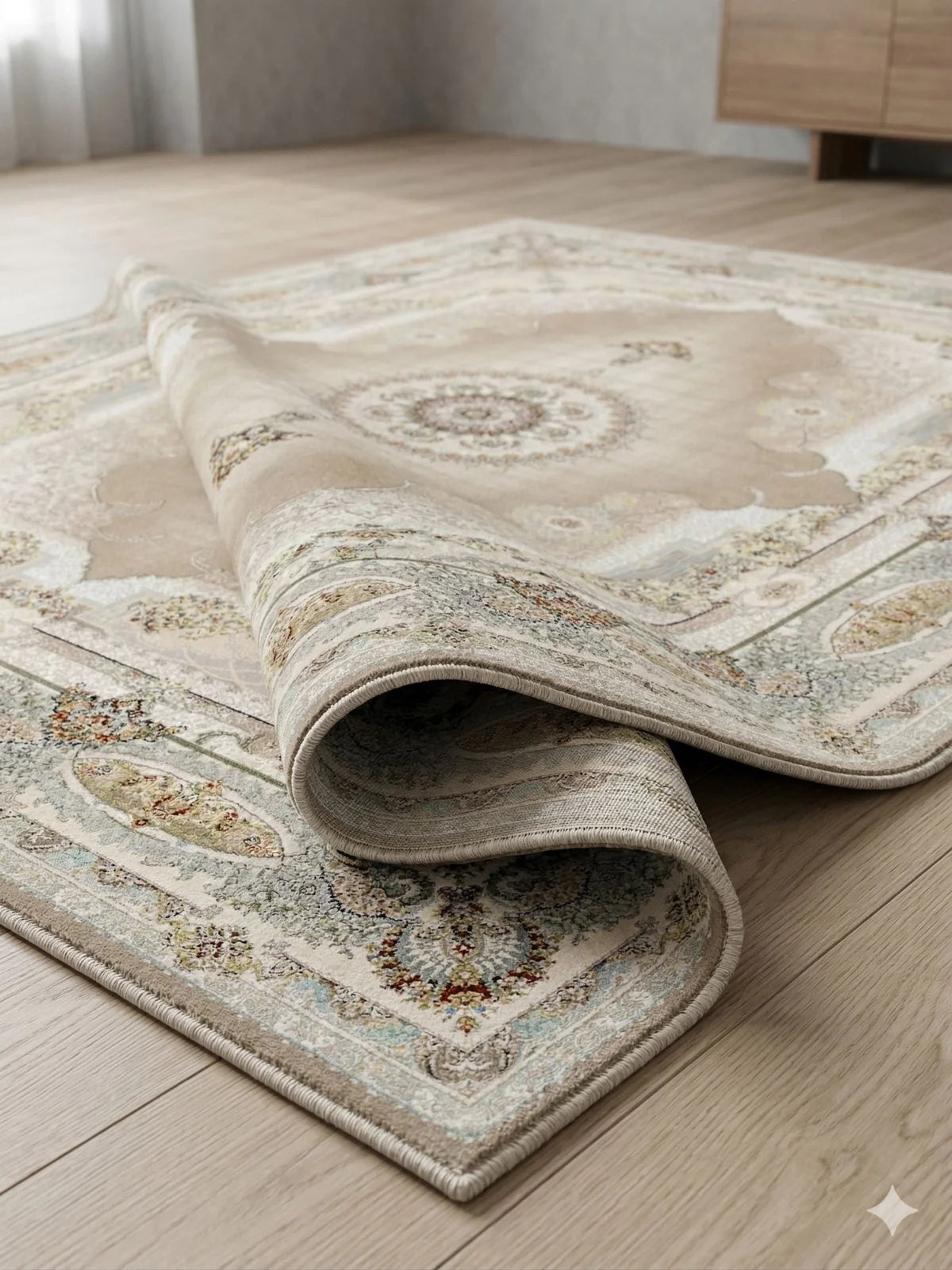 Salar Nescafe Traditional Persian Area Rug - styled in a living room