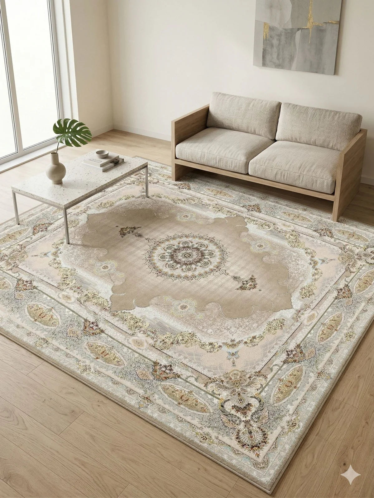 Salar Nescafe Traditional Persian Area Rug - medallion pattern close-up