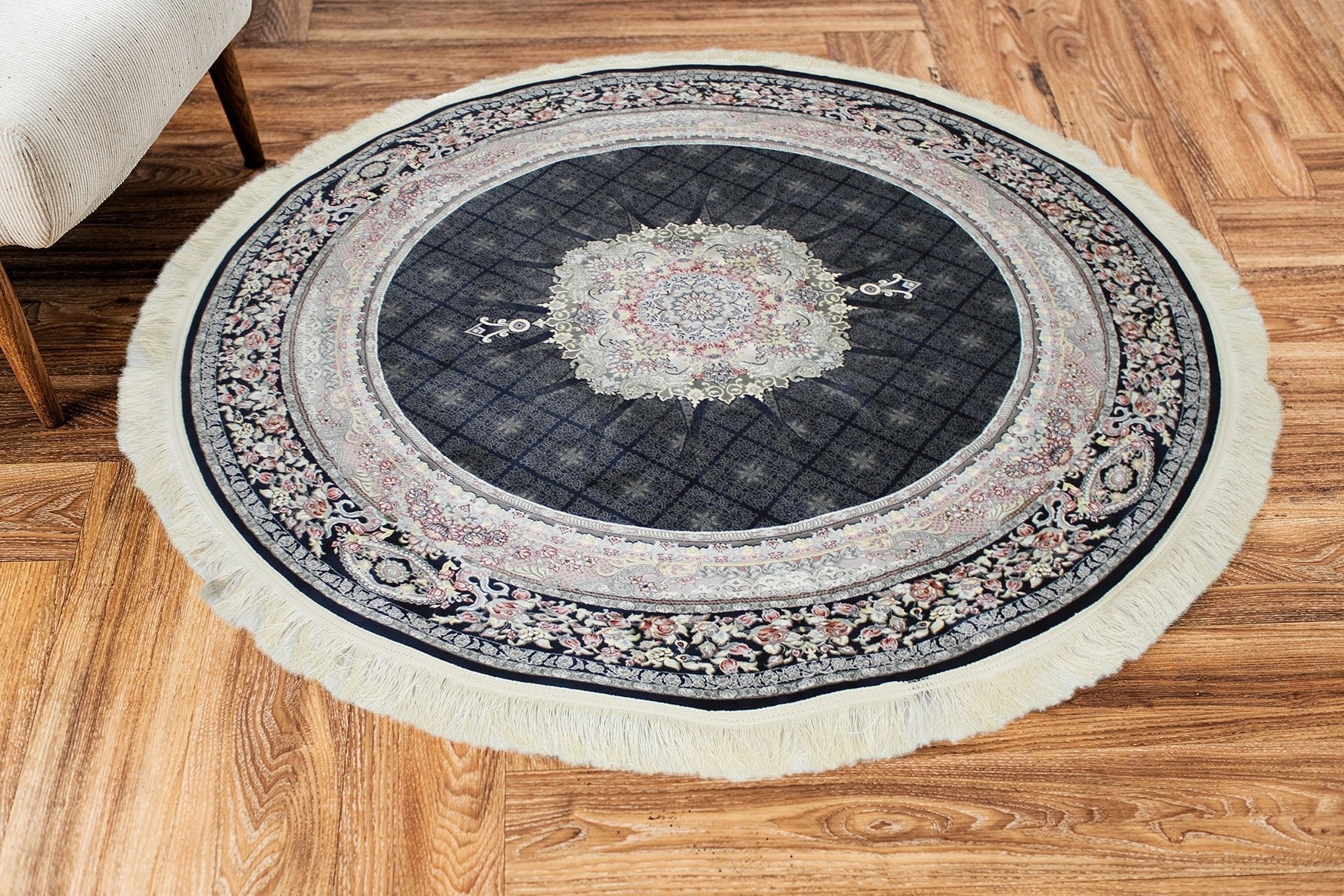 Timche 3184 Dark Blue Round Rug - Australian Rugs