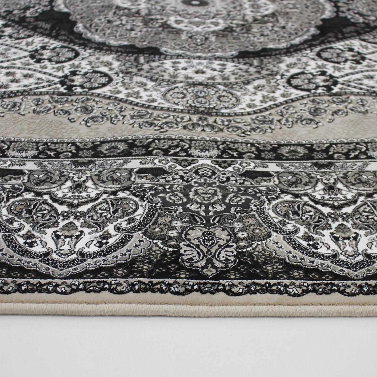 Zartosht 3780 Grey/Black White Round Rug - Australian Rugs