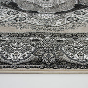 Zartosht 3780 Grey/Black White Round Rug - Australian Rugs