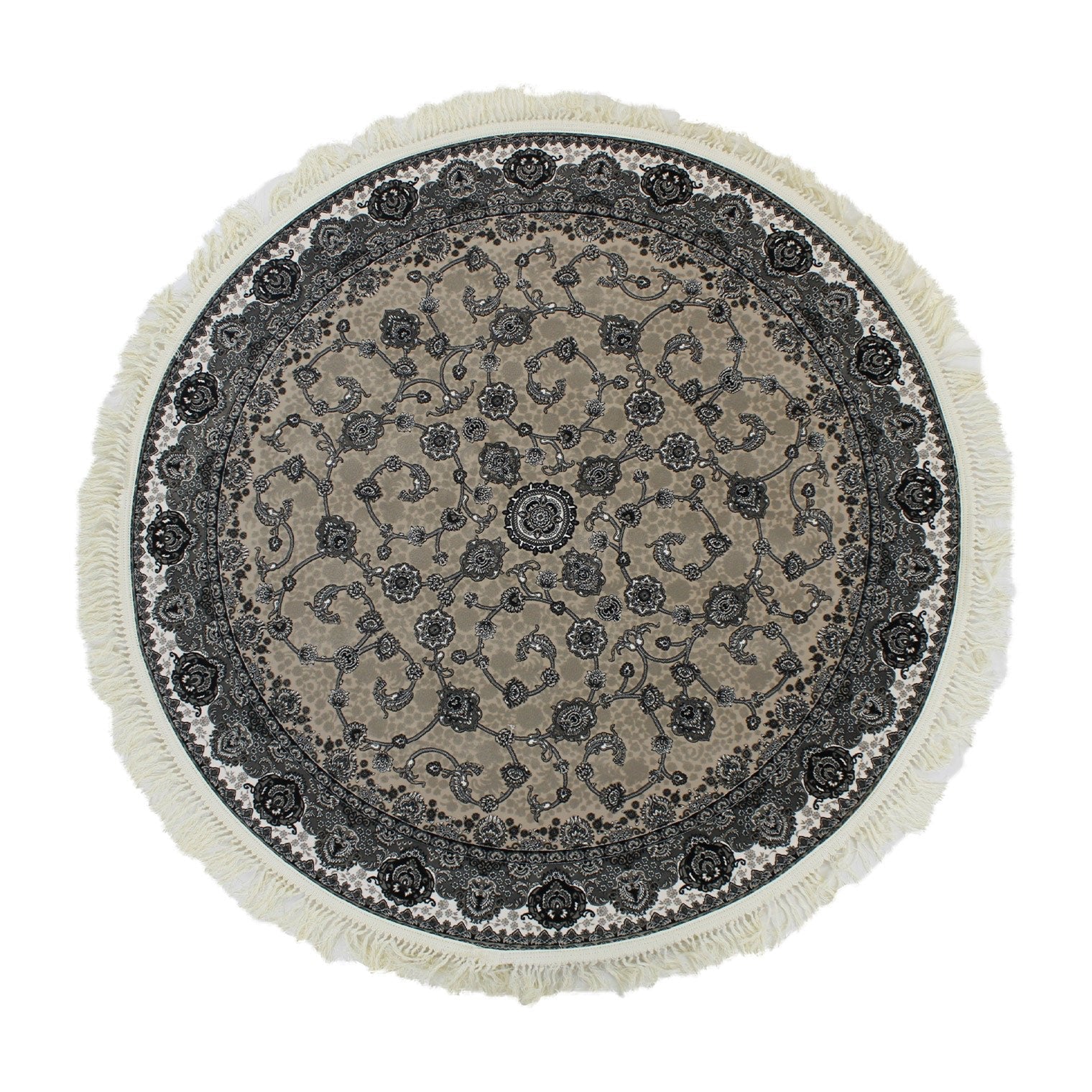Zartosht 3830 Grey/Black White Round Rug - Australian Rugs