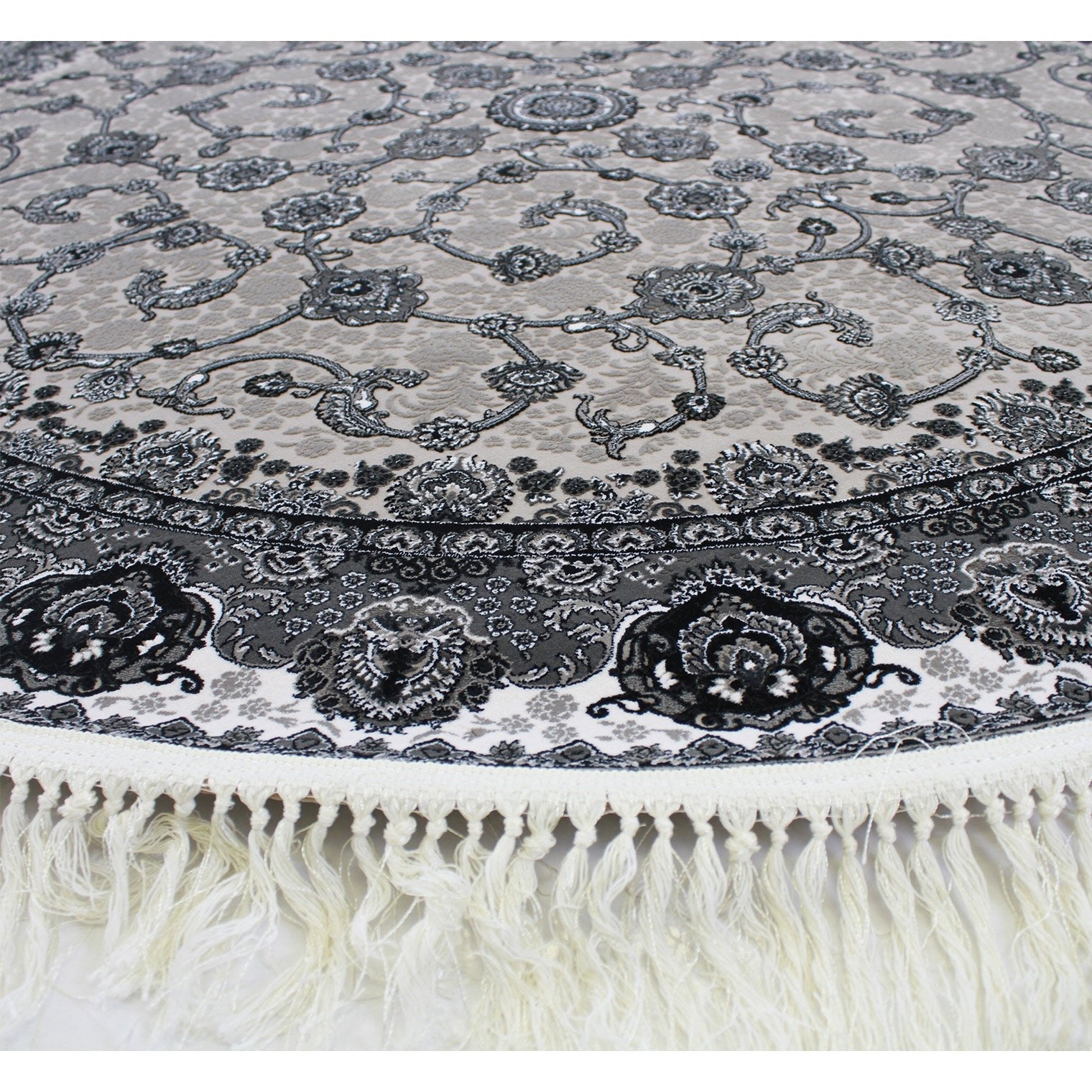 Zartosht 3830 Grey/Black White Round Rug - Australian Rugs