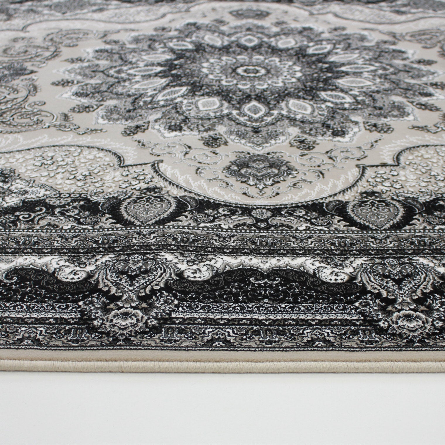 Zartosht 4777 Grey/Black White Round Rug - Australian Rugs